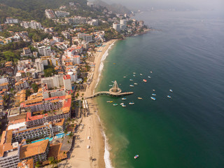 Aerial photos of the pier knows as Playa Los Muertos pier in the beautiful town of Puerto Vallarta in Mexico, the town is on the Pacific coast in the state known as Jalisco