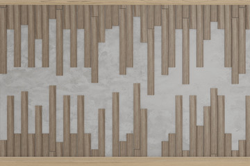 wooden slats on gray concrete texture, space for text, 3d rendering background