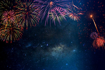 Fireworks with blur milky way background