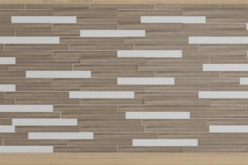 wooden slats on white concrete texture, space for text, 3d rendering background illustration