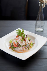 Spicy vermicelli salad, Thai food name yum woon sen © bennnn