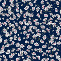 Vector seamless graphical botanical daisy flower pattern. Floral background design. Gentle pretty romantic pattern with chamomile. 