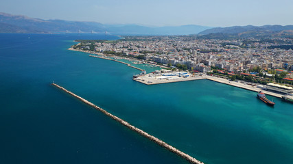 Fototapeta na wymiar Aerial drone photo of Port and main town of Patras, Achaia, Greece