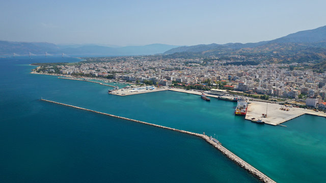 Aerial drone photo of Port and main town of Patras, Achaia, Greece © aerial-drone