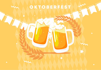 Vector illustration of two glasses of beer, beer festival Oktoberfest