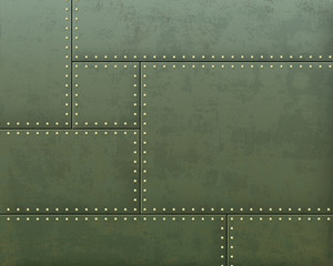 Green metal textured plates with steel rivets