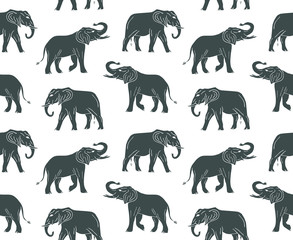 Vector seamless pattern of hand drawn doodle sketch elephant isolated on white background