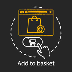 Add to basket concept chalk icon. Digital purchase idea. Online shopping. Internet marketing. Online retail. Place order. Vector isolated chalkboard illustration
