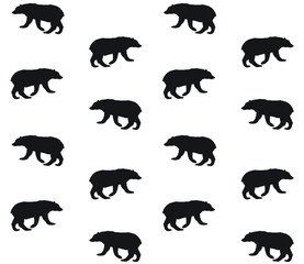 Vector seamless pattern of black silhouette of grizzly bear isolated on white background
