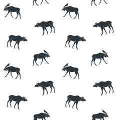 Vector seamless pattern of hand drawn moose isolated on white background