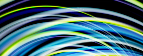 Fluid color waves with light effects, vector abstract background