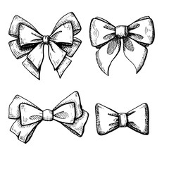 bow, graphics, black and white, sketch bow, bow set