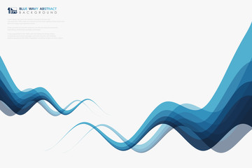 Abstract blue wavy line tech decoration brochure background.