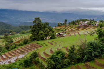 Beautiful landscape view of Terraced Paddy Field in Mae-Jam Village in morning time, Chaing Mai Province , Thailand, Asia.