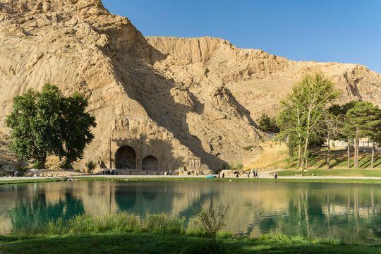 Taq-e Bostan, a site with a series of large rock reliefs from the era of Sassanid Empire of Persia, carved around 4th century AD.,  Kermanshah province, Iran