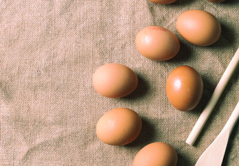 egg still life on brown and gray table