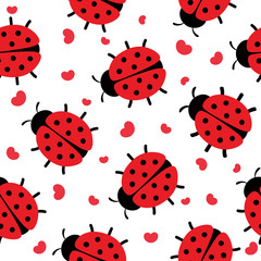 Ladybug seamless pattern, cartoon vector illustration background