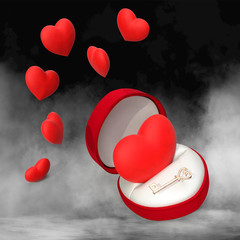 flighing red hearts and red heart shaped gift box