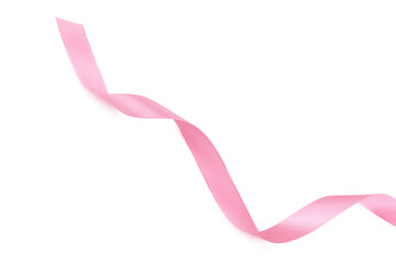 Curled pink ribbon isolated on white background