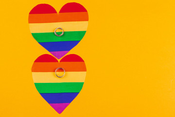 Gay Marriage Concept with Rainbow flag and rings