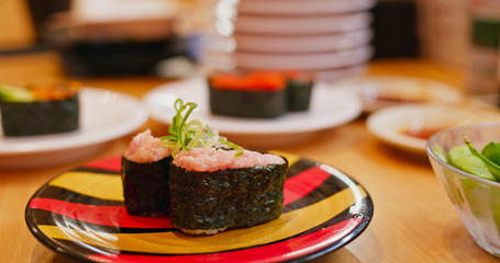 Japanese sushi in the restaurant
