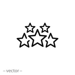 customer review icon, quality rating, feedback, five stars line symbol on white background - editable stroke vector illustration eps10