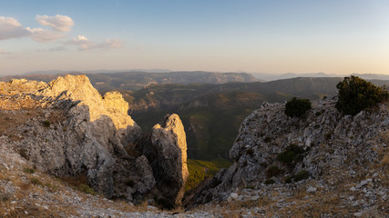 On the top of Mount Ardal near the Spanish town of Yeste. View through a ravine.  A panoramic view...