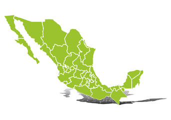 Mapa verde de México sobre fondo blanco.