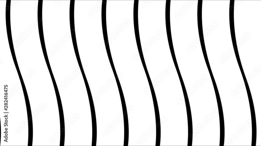 Poster abstraction with simple white flat wavy lines narrowing down on black background. animation. bending