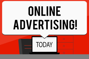 Word writing text Online Advertising. Business concept for website campaigns Ads electronic marketing SEO Reaching