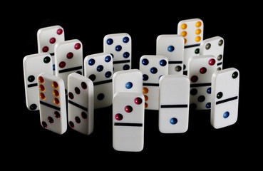 Fototapeta na wymiar White dominoes, pieces isolated on black background