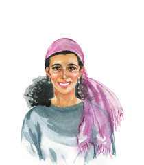 Watercolor realistic female portrait
