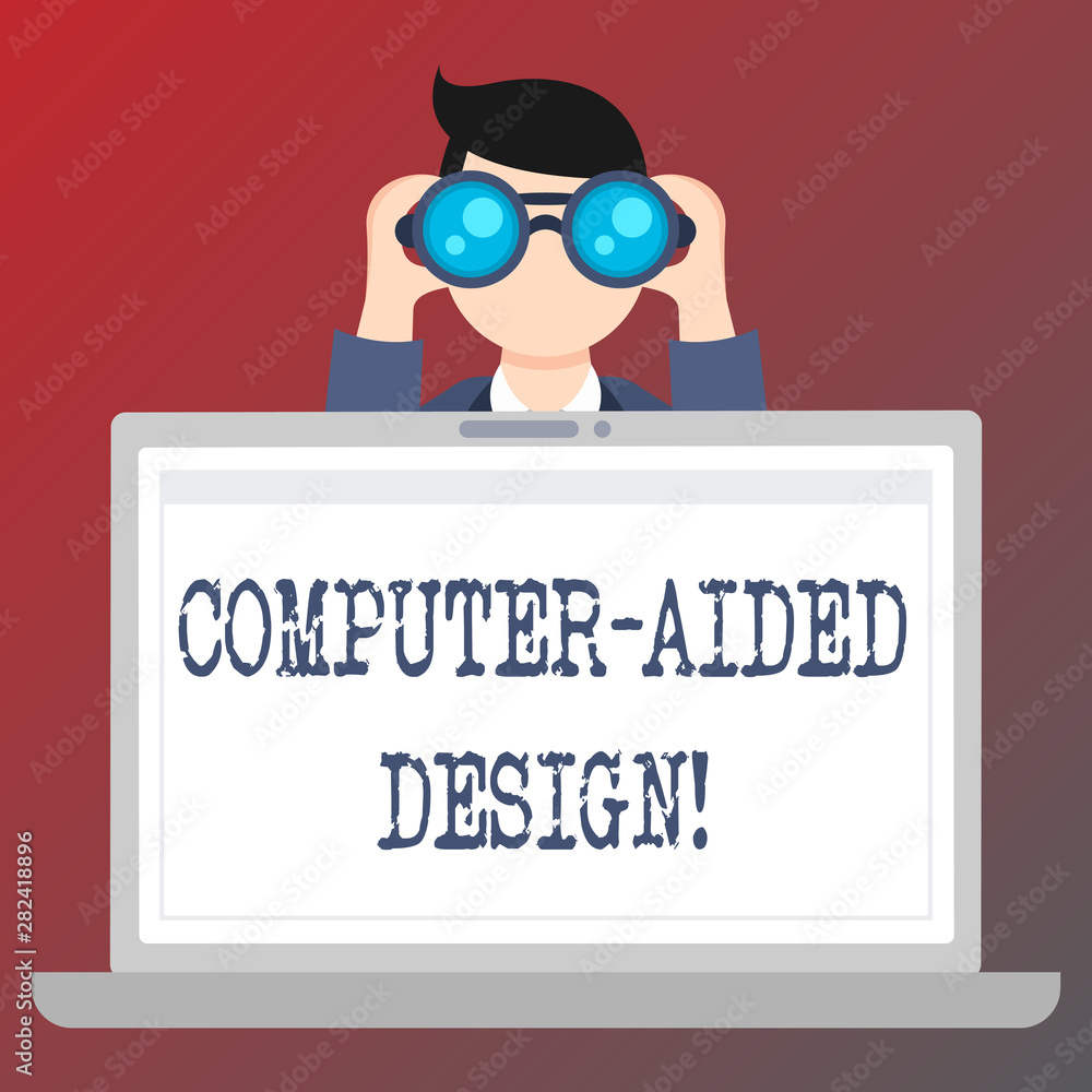 Aufkleber handwriting text writing computer aided design. concept meaning cad industrial designing by using el