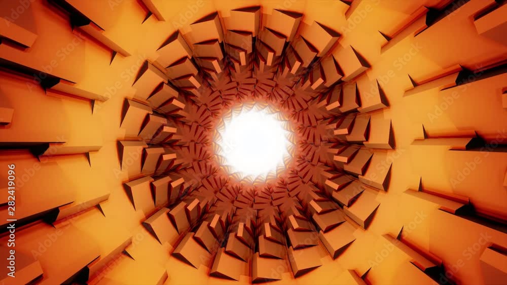 Poster abstract rotating bright tunnel with the white light in its center, seamless loop. animation. unusua