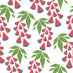 Vector seamless pattern with red berries, on a white background. Can be used as  greeting postcards, prints, textile design, packaging design.