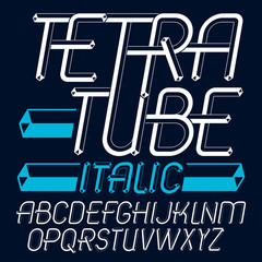 Set of trendy fun  vector capital English alphabet letters isolated. Special italic type font,  script from a to z can be used for logo creation. Made with industrial 3d packaging tube design.