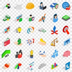 Solution icons set. Isometric style of 36 solution vector icons for web for any design