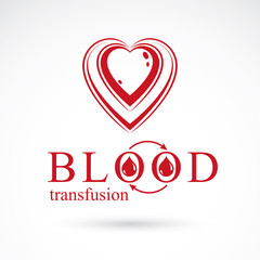 Vector illustration of heart shape. Blood transfusion concept, charity and volunteer conceptual logo for use in medical care advertisement.