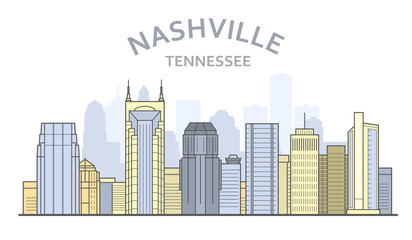 Nashville cityscape, Tennessee - city panorama of Nashville, skyline of downtown