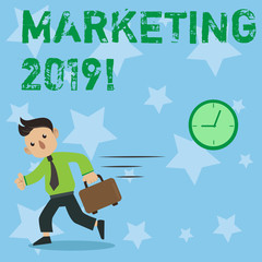 Conceptual hand writing showing Marketing 2019. Business photo showcasing New Year Market Strategies Fresh start Advertising Ideas
