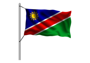 Waving Namibia flag on flagpole on isolated background, flag of Namibia, vector illustration