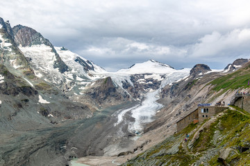 Shrinking glacier - melting ice in the mountains