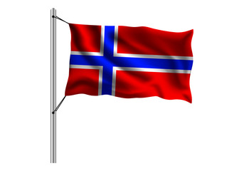 Fototapeta na wymiar Waving Norway flag on flagpole on isolated background, flag of Norway, vector illustration