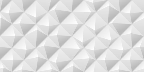 Vector abstract tiled seamless background with white soft lightened pyramids.