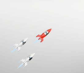 Space rocket - a concept of success, leadership, startup, rivalry. 3D rendering.