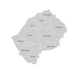 Vector isolated illustration of simplified administrative map of Lesotho. Borders and names of the districts (regions). Grey silhouettes. White outline