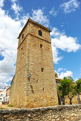 Iglesia de San Martín de Tours en Aldea del Cano, un pueblo del Camino a Santiago (Vía de la Plata) en la provincia de Cáceres Extremadura España