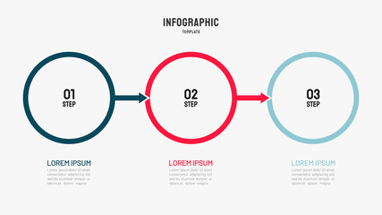 Business process. Timeline infographic design template with 3 steps, arrows. Vector illustration.