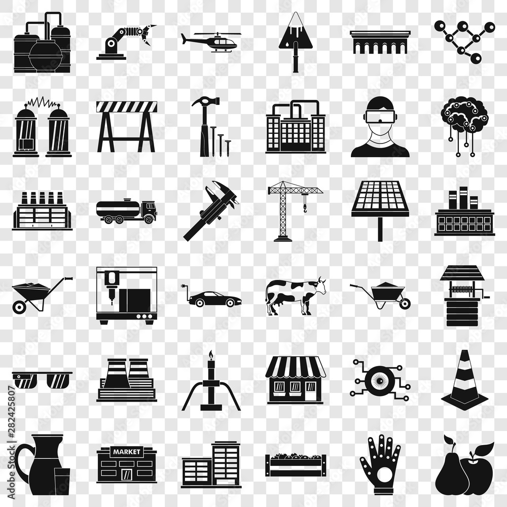 Poster wheelbarrow icons set. simple style of 36 wheelbarrow vector icons for web for any design