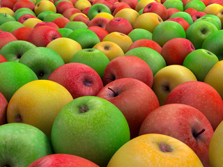 Multicolored apples. 3d illustration
